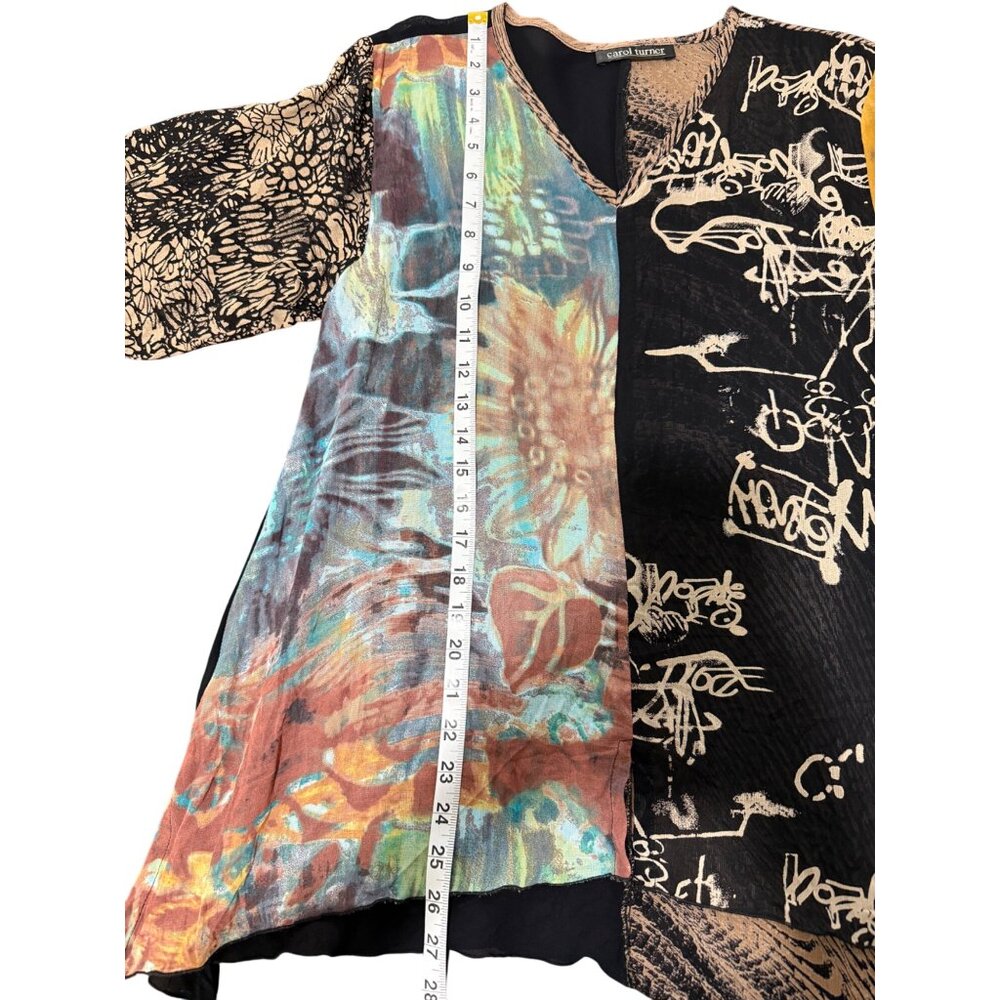 Carol Turner Womens Size M Tunic Asymmetrical Mixed Print V-Neck Top Boho Art - Picture 6 of 6